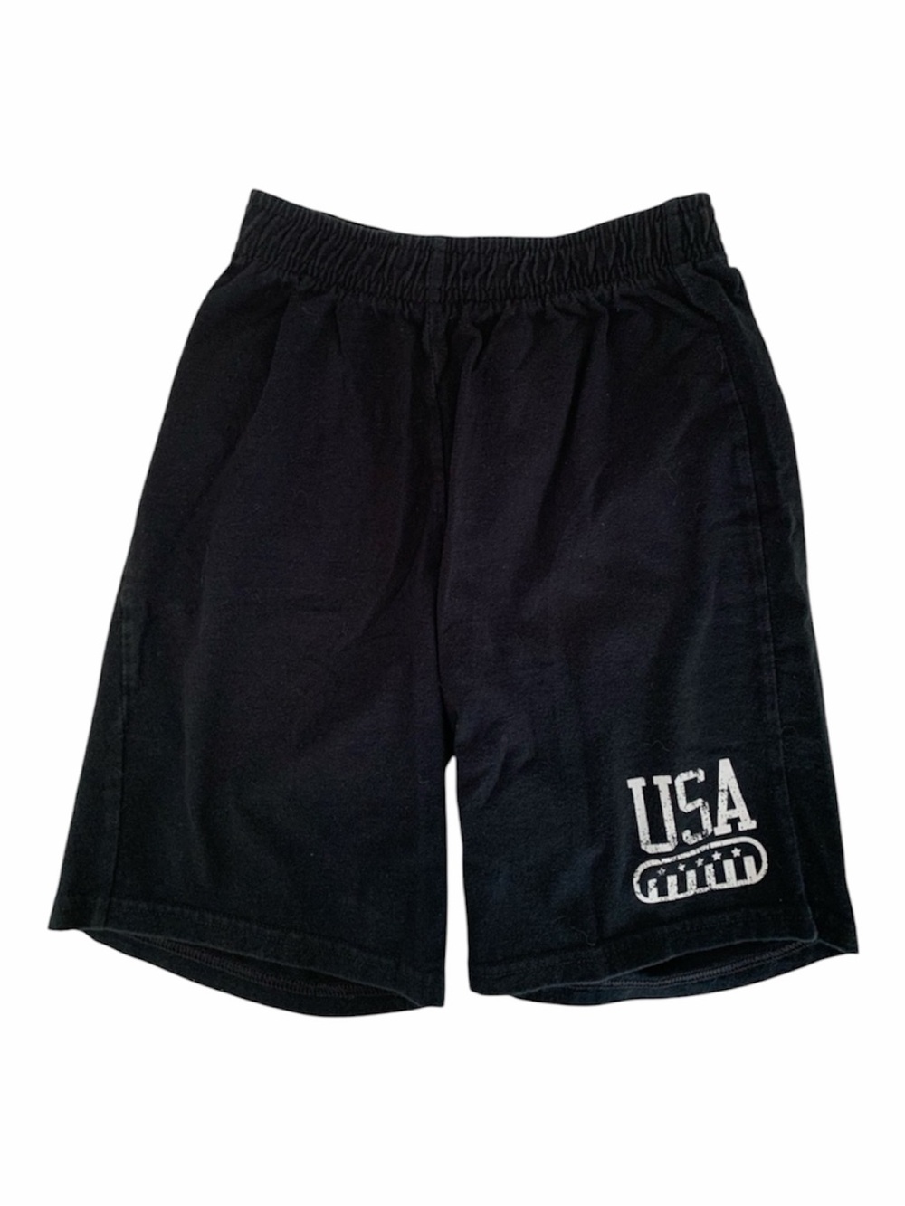 Faded Glory Boys Black White USA Flag Cotton Pull On Shorts Size S Small 6-7